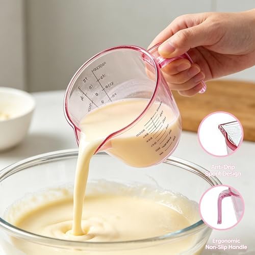 Pink Plastic Measuring Cup and Spoons Set