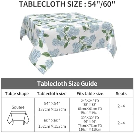 Blue Hydrangea Floral Square Tablecloth 54 Inch