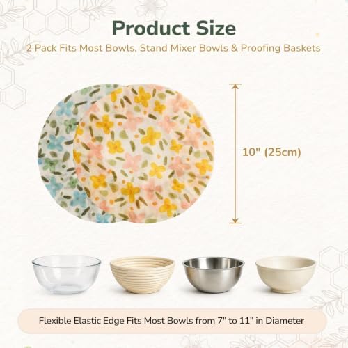 Reusable Beeswax Bowl Covers for Sourdough, 2 Pack, 10 Inch
