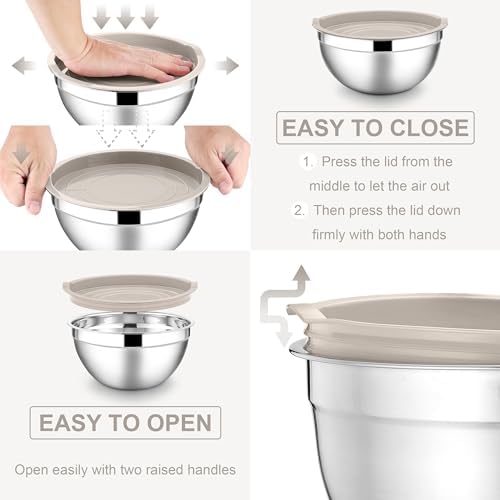 E-far Stainless Steel Mixing Bowls, 7PCS Mixing Bowls with Airtight