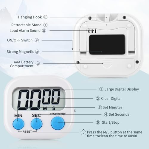 6-Pack Magnetic Digital Kitchen Timers, Multicolor
