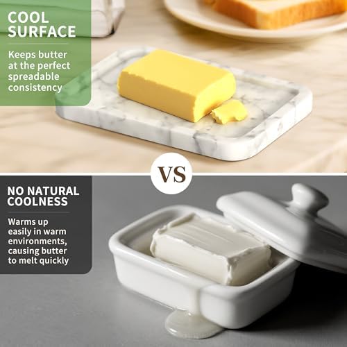 Marble Butter Dish with Lid, Wide Butter Holder 7.2"L x 5"W