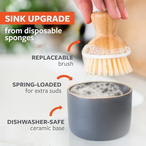Full Circle Bubbly Palm Brush & Ceramic Soap Dispenser, White
