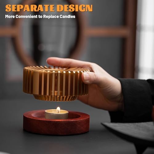 Inmorven Teapot Warmer, Aluminum Tea Warmer with Wooden Base, Candle