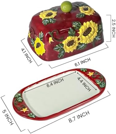 KXZ Ceramic Butter Dish with Lid – Farmhouse Sunflower Butter