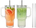 WACOI Thick Hobnail Glass Cup with Lids and Straws 18 oz, 2 Pack