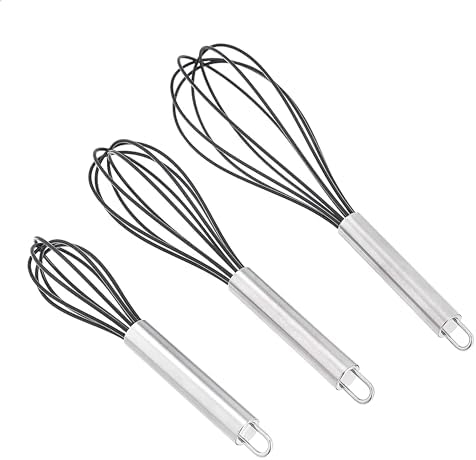 Amazon Basics Stainless Steel and Silicone Non-Stick Coated Whisk Set