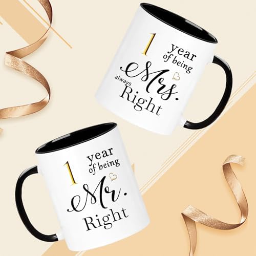 1 Year Anniversary Coffee Mugs Set of 2 for Couple Boyfriend