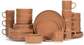 OTAGO 32-Piece Stoneware Dinnerware Set for 8 with Mugs, Plates and Bowls Sets Partially Unglazed Base, Scratch Resistant Ceramic Dish Set, Microwave & Dishwasher Safe for Kitchen Dinner Dining, Brown