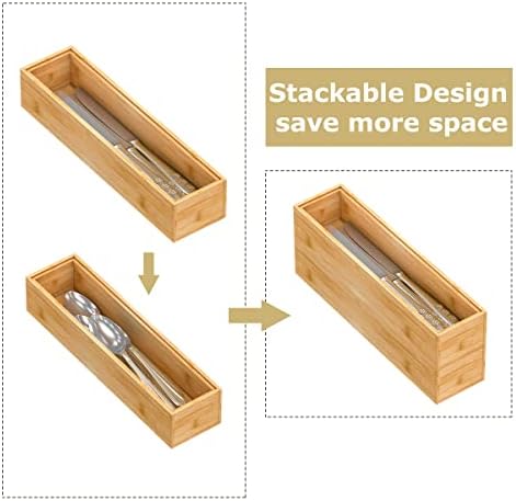 Bamboo Kitchen Drawer Organizer 12"x 3", Wooden Stackable Silverware
