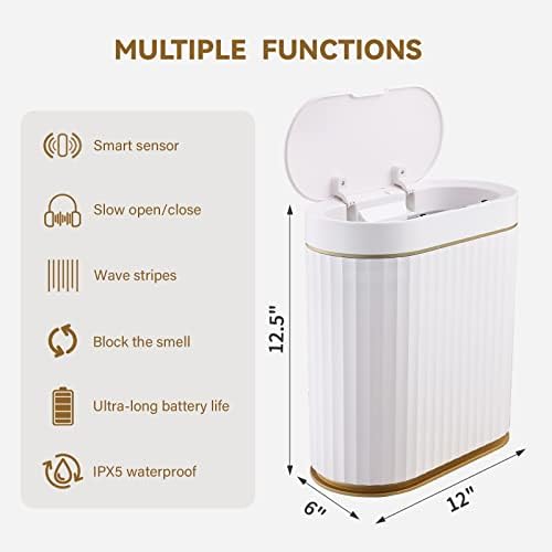 Bathroom Trash Can with Lid, 2.5 Gallon, White
