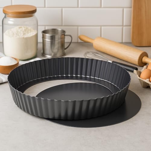 Set of 3 Deep Dish Pie Pan with Removable Bottom - Fluted Carbon Steel