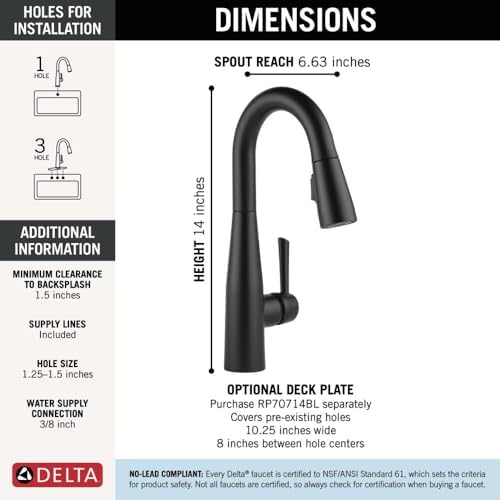 Delta 9913-BL-DST Essa Matte Black Bar Sink Faucet