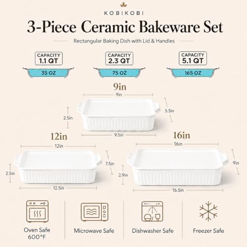 Rectangular Ceramic Baking Dish Set with Lids