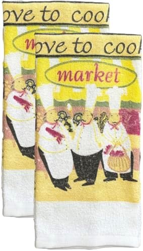 100% Cotton Printed Kitchen Linen Set of 5, 2 Kitchen Towels, 2
