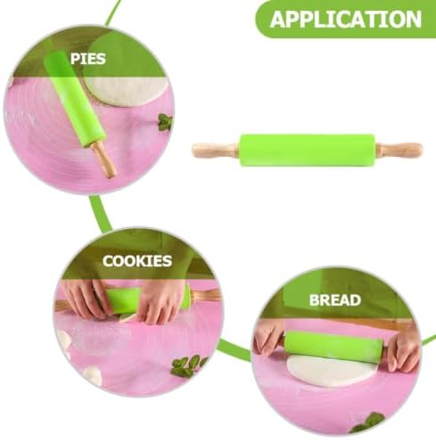 Silicone Baking Rolling Pin with Wooden Handle for Dough Pressing