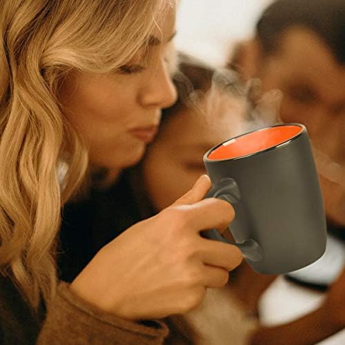 Lifecapido Set of 6 Modern Black Ceramic Coffee Mugs, 16 Ounce