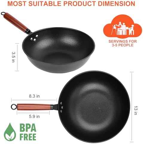 Wok, 13" Carbon Steel Woks & Stir-Fry Pans Nonstick with Glass Lid