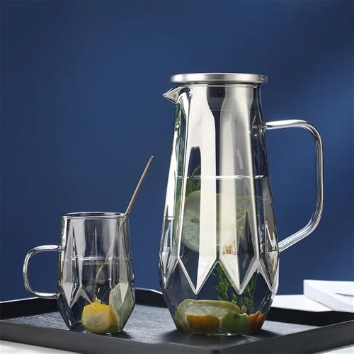 Drinking 1.4L Glass Water Pitcher with Lid Hot Cold Jug