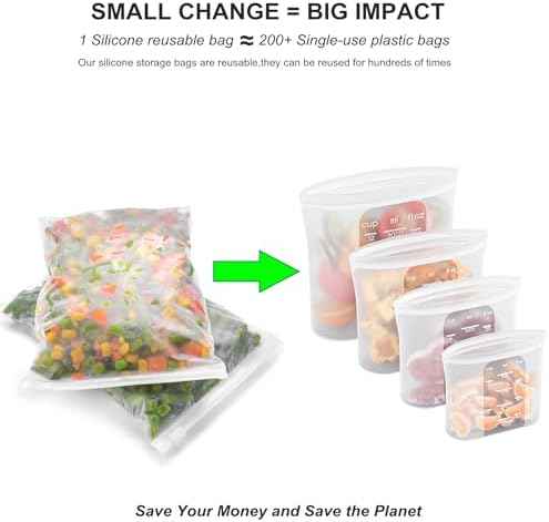 Bangp Premium Silicone Reusable Food Storage Bags,4 Pack