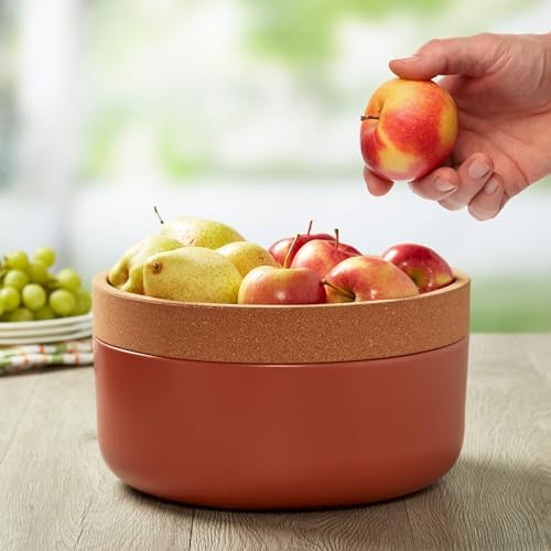 Kamenstein Ceramic and Cork Large Breathable Produce Bowl with Lid