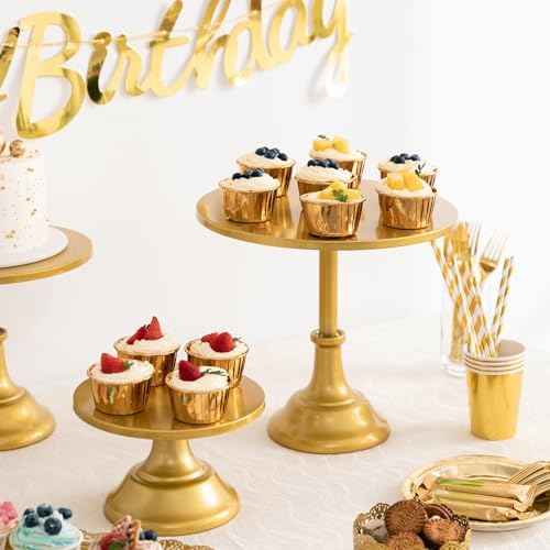 HBlife 3 PCS Gold Cake Stand Set (8"/10"/12" Cake Plate), Metal