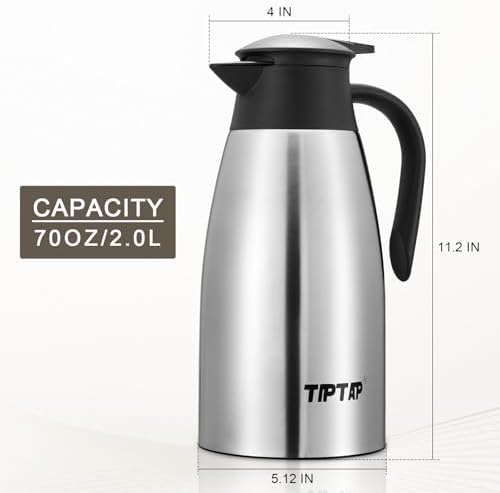 TIPTAP 70oz Thermal Coffee Carafe, Stainless Steel Insulated Vacuum