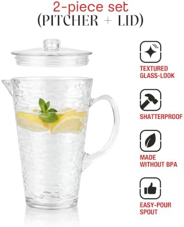 2.5Qt Clear BPA-Free Shatterproof Acrylic Pitcher with Lid