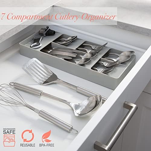 Kitchen Details 7 Slot Cutlery Drawer Organizer | Utensil Tray