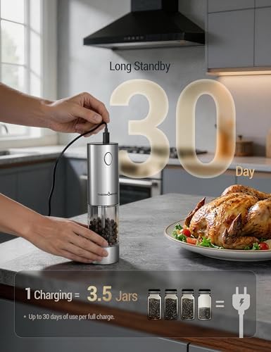 ThermoMaven Electric Salt and Pepper Grinder Set, 110ml, Rechargeable