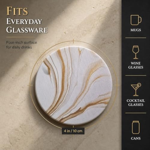 Absorbent Stone Coasters Set of 6 with Holder – Diatomite Drink