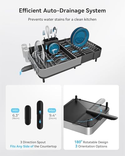 SUNLY Stainless Steel Expandable Dish Drying Rack, Black