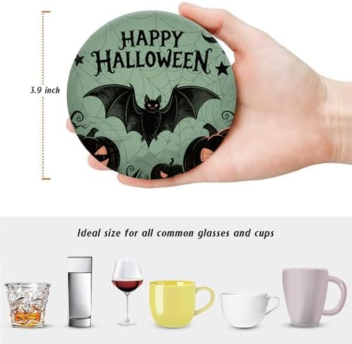 Halloween Drink Absorbent Coasters with Holder Set of 6, Ceramic Stone