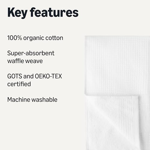 Amazon Basics Organic Cotton Waffle Weave Kitchen Dish Towels, Ultra
