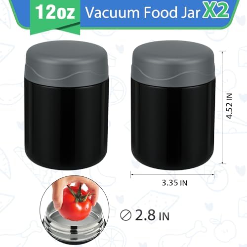 wiwens 12oz 2 Pack Insulated Food Jar Set for Kids Soup Thermo Hot