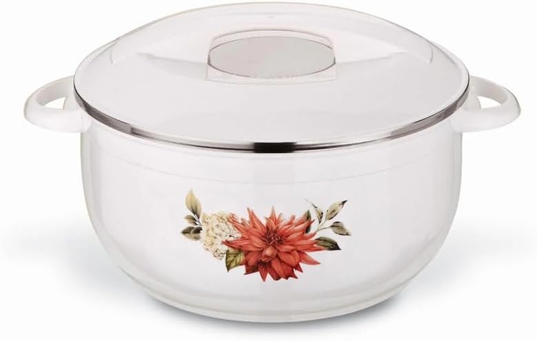T TABAKH Nova 3pc Set Insulated Casserole Dish with Lid Hot Pot Food Warmer/Cooler - Thermal Soup, Salad Serving Bowl - Stainless Steel Container - Keeps Food Hot & Cold (White, Super Grand 3500ml+5500ml+7500ml)