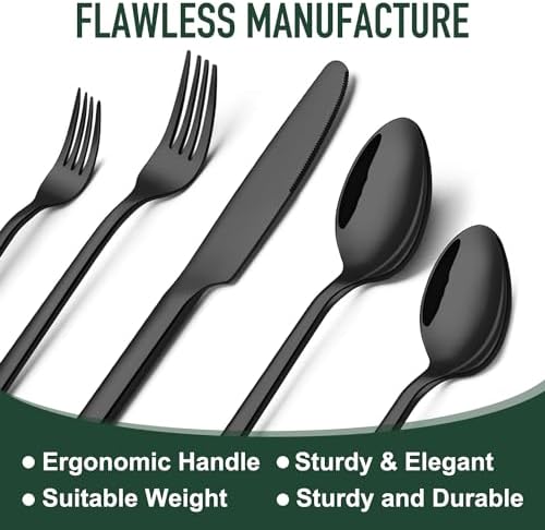 21 Pcs Black Silverware Set with Organizer