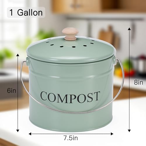 Compost Bin for Kitchen Counter, 1 Gallon, Green