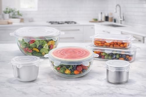 Reusable Silicone Food Covers, 12-Pack, Round & Rectangular