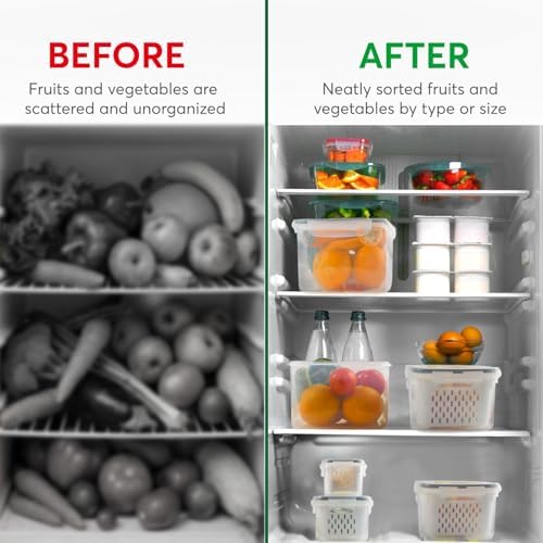 5 Set Fruit Storage Containers for Fridge with Colander