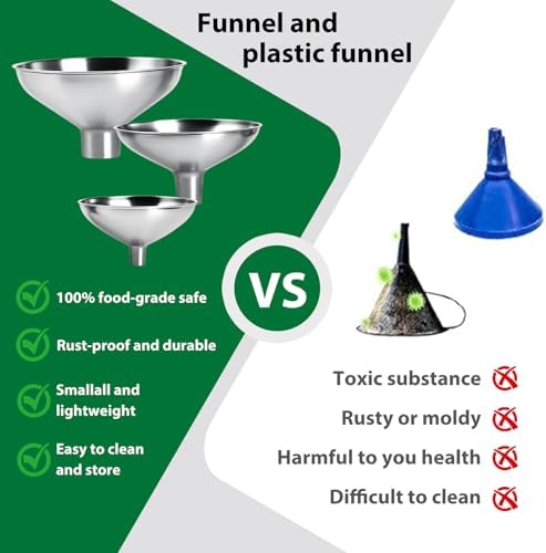 3-Piece Stainless Steel Kitchen Funnel Set, Includes 3 Sizes for