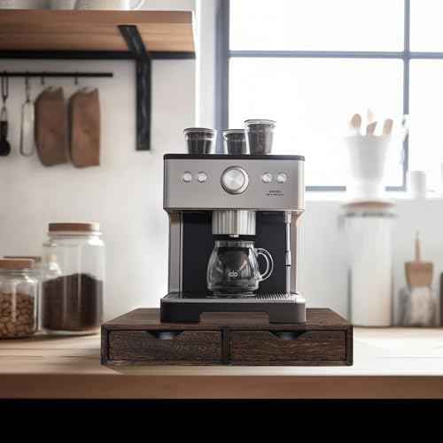 HTB K Cup Holder Compatible Coffee Pod Storage Drawer, Wood Brown