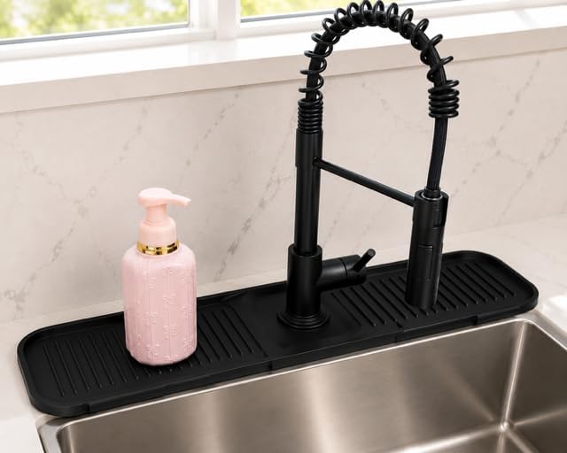 Silicone Sink Splash Guard for Kitchen Faucet, Fast Drying, Black