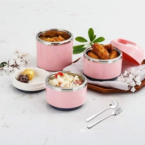 Lille Home Stackable Stainless Steel Thermal Lunch Box, 43OZ/1.38L