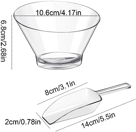 Sawysine 12 Pcs Clear Plastic Candy Bowls for Candy Bar Buffet Set