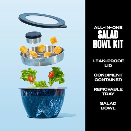 S’well Stainless Steel 64oz Salad Bowl Kit, Azurite Color, Includes