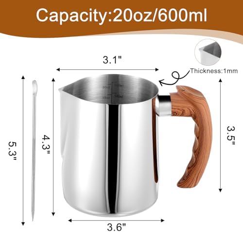 2 Pcs Stainless Steel Milk Frothing Pitcher - 20oz (600ml), Espresso