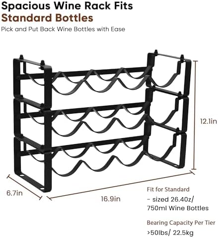 12-Bottle Wine Rack for Countertop, 3-Tier