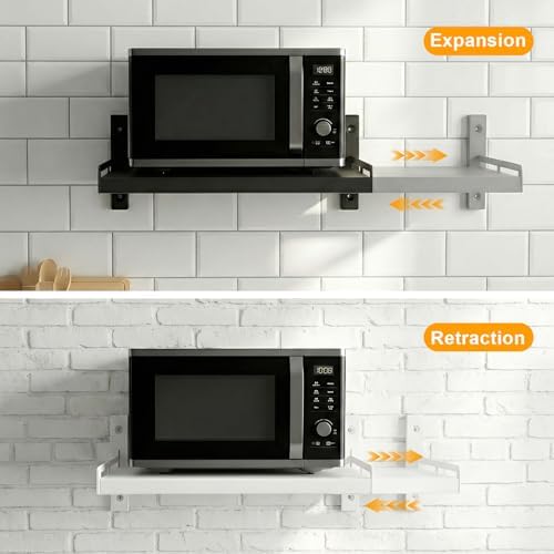 ABCOOL Expandable Wall-Mount Microwave Shelf with 4 Hooks