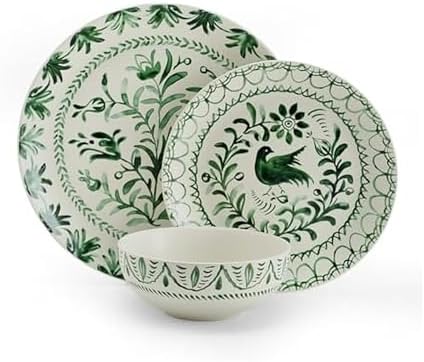Fitz and Floyd Sicily Green 12-Piece Dinnerware Set - Stoneware Plates
